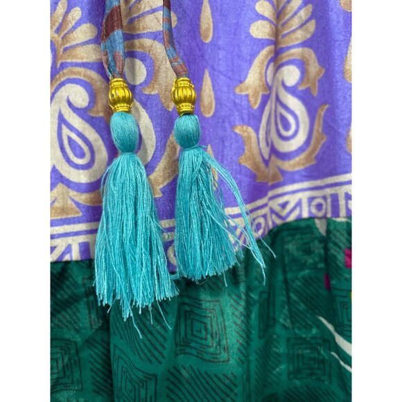 Patchwork Palazzo Pants One Size Tiered Floral Geometric Wide Leg Boho Hippie - Picture 4 of 7